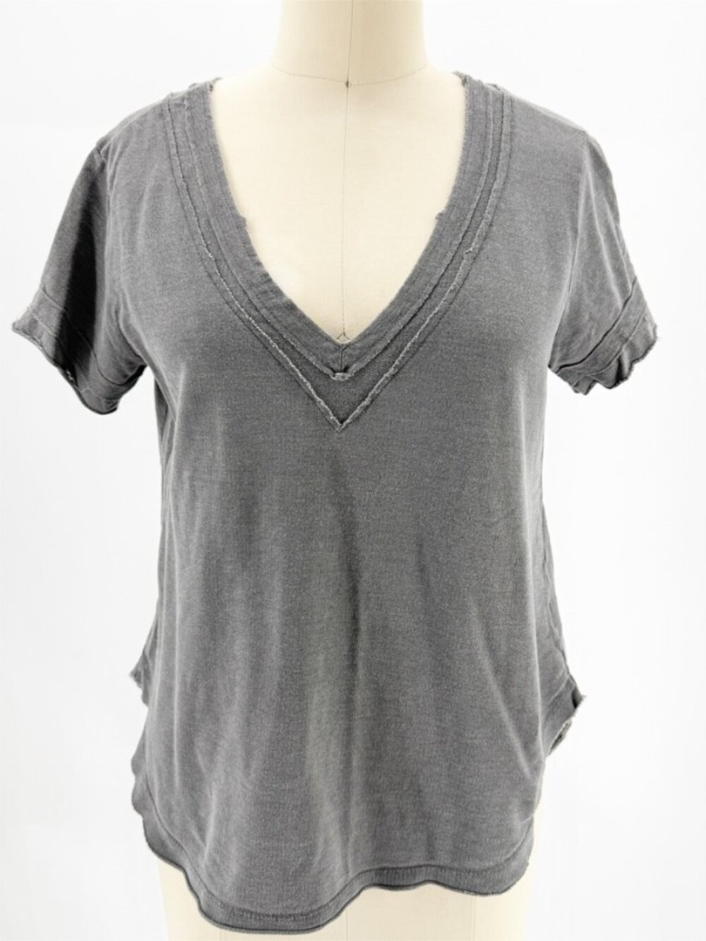 Bella Dahl Anthropologie Distressed Grey SS V-Neck Tee XS